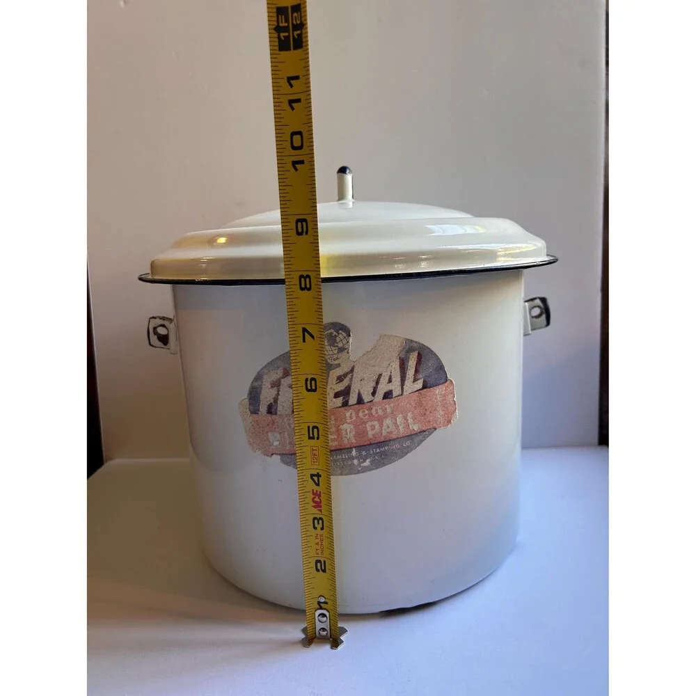 Vintage Federal Enamelware Pot | Retro Kitchen Storage Canister | Diaper Pail